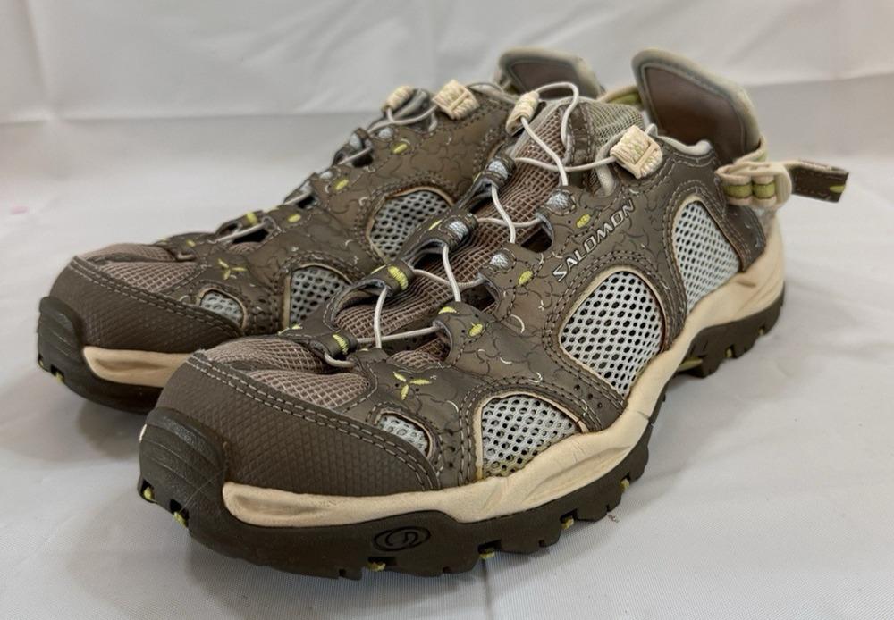 Salomon Women's Water Shoes Hiking Sandals Gray Mesh Contagrip Quicklace